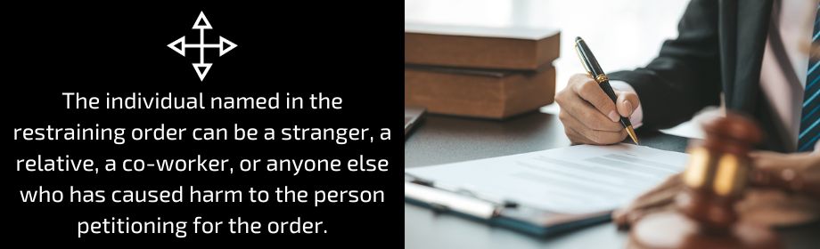 The individual named in the restraining order can be a stranger, a relative, a co-worker, or anyone else who has caused harm to the person petitioning for the order.